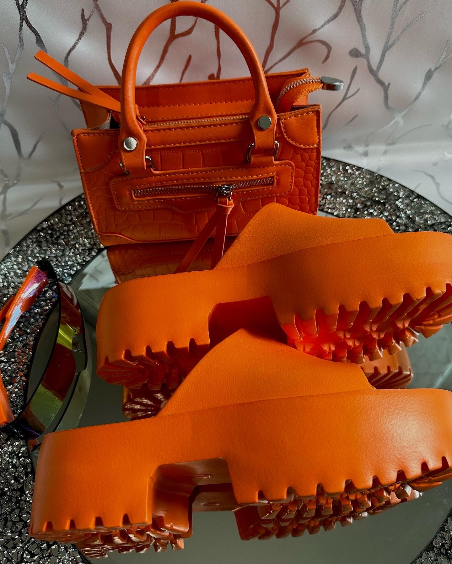 Bright orange platform slides