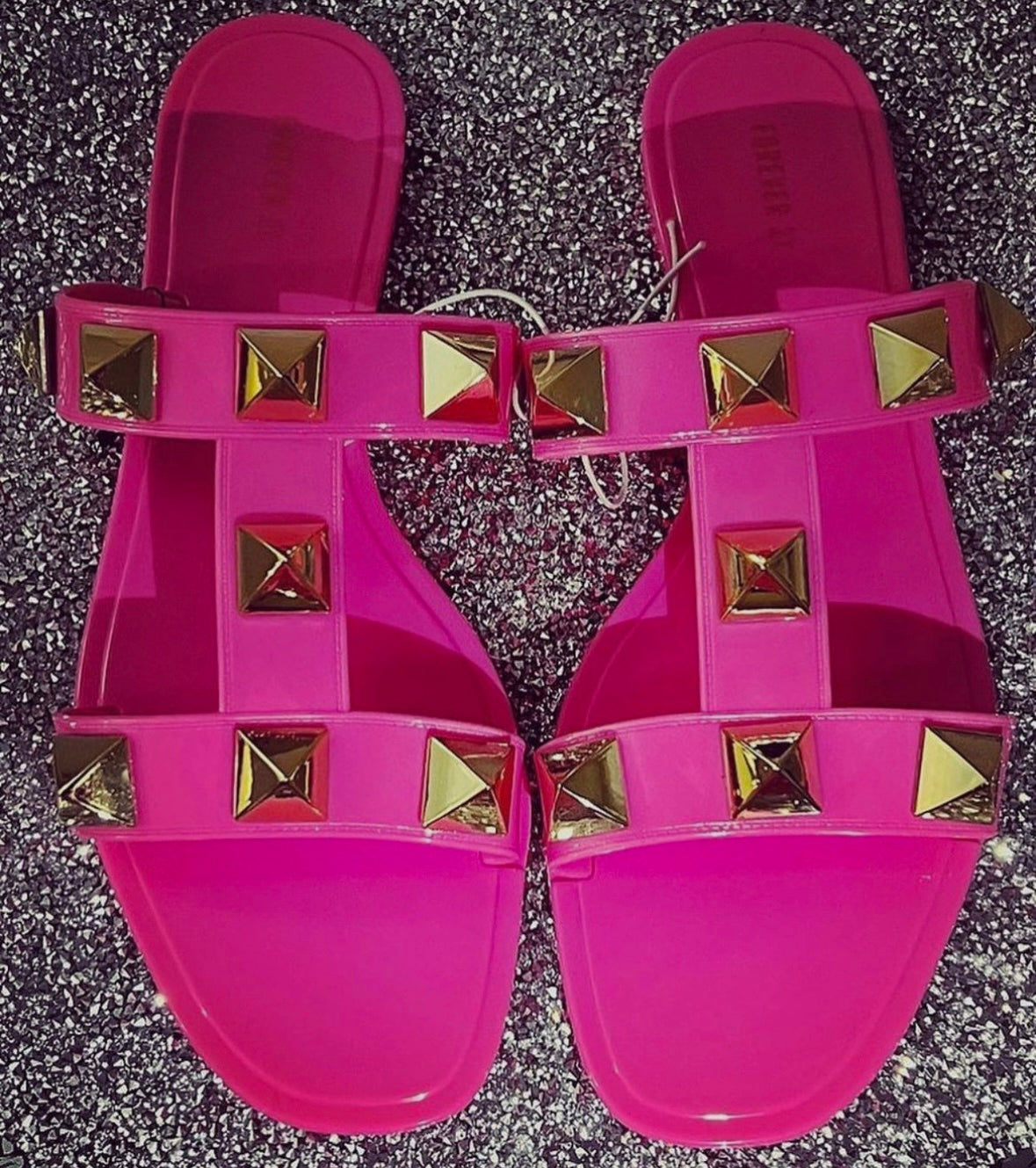 Pink jelly Gold studded slides