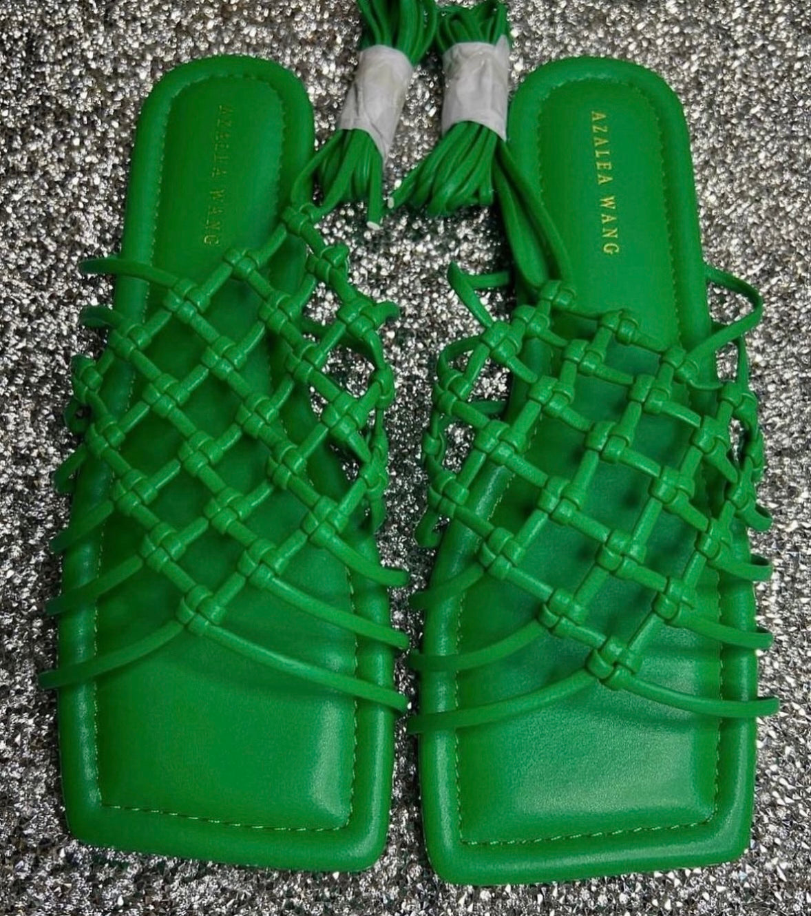 Green Square tie up sandals