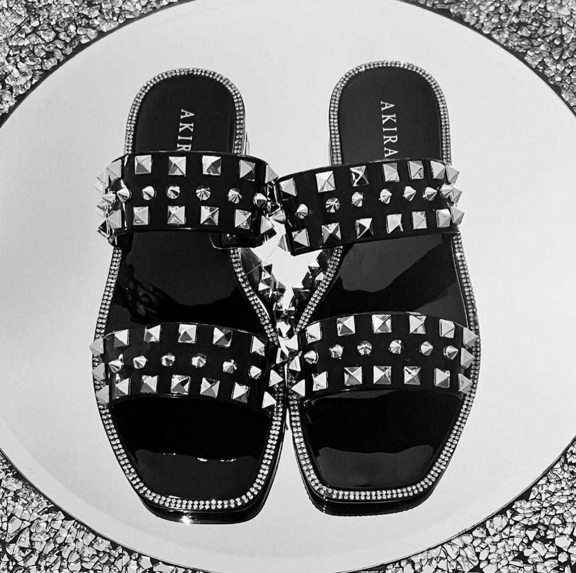 Black Jelly Silver studded slides