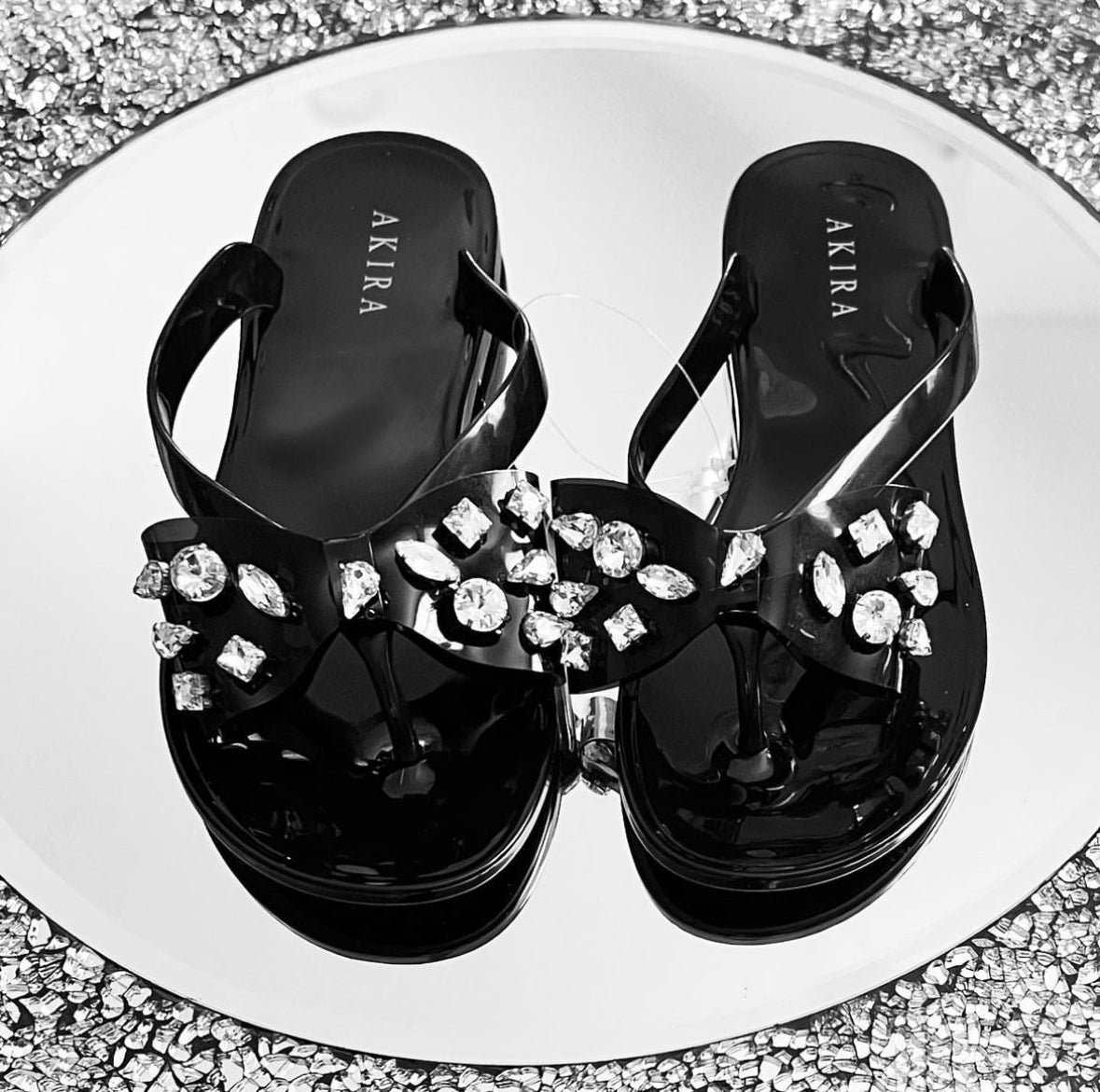 Black diamond studded Bow slides