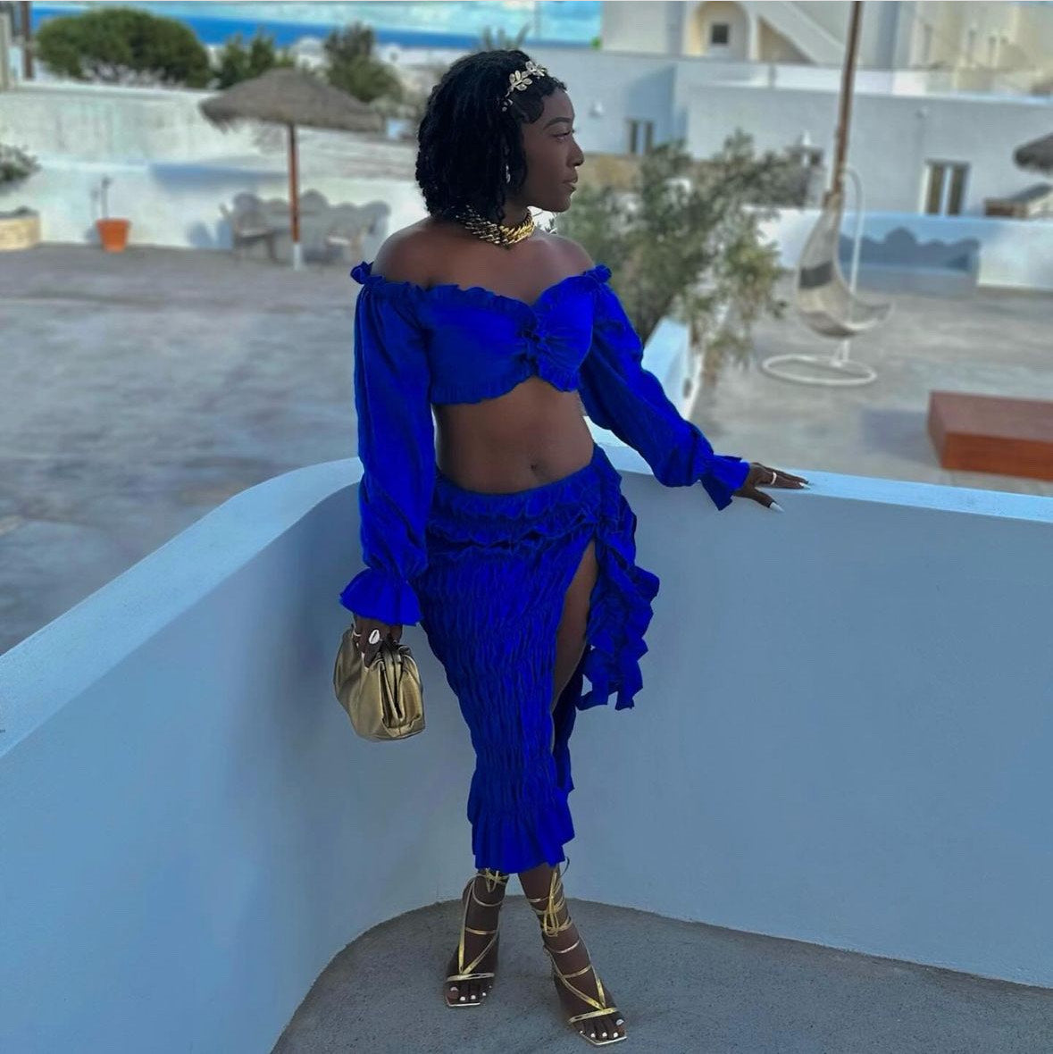Blue skirt set